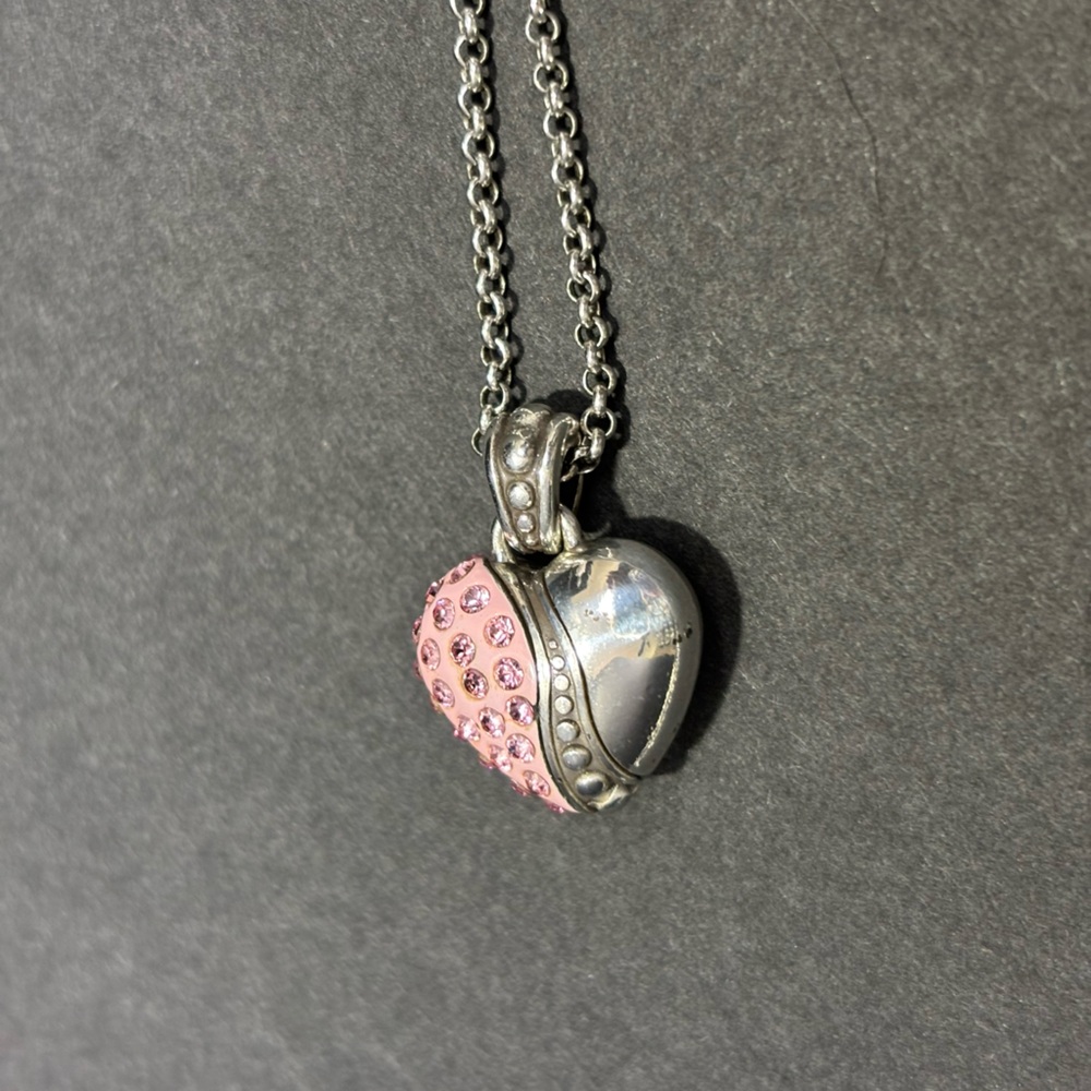 BREAST CANCER HEART CRYSTALS SILVER PLATED 2012 BRIGHTON La Vie En Rose Necklace